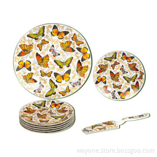 8pcs Cake Set, 10.5" flat plate, 7.5" dessert plate, spade, Made of Porcelain